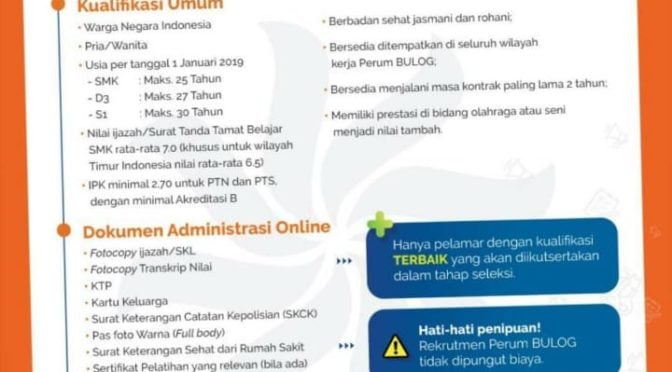 LOWONGAN BUMN Penerimaan Karyawan Baru Perum BULOG