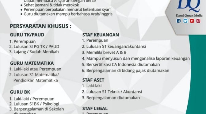 Lowongan Kerja Di Darul Quran Mulia