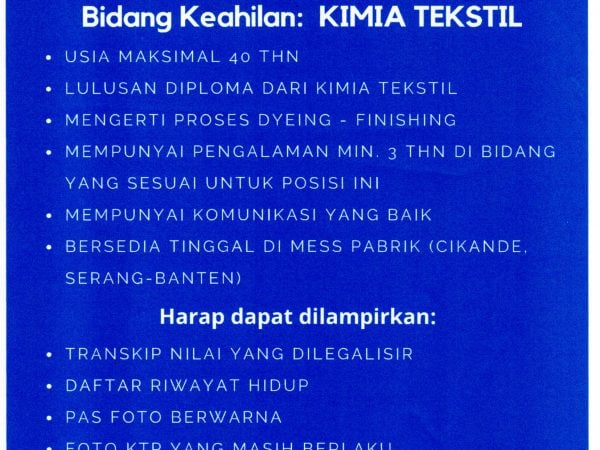 Lowongan Pekerjaan PT.MITRA KARYA TEXINDO