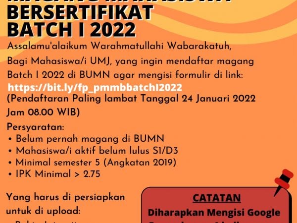 PROGRAM MAGANG MAHASISWA BERSERTIFIKAT ” BATCH  1  2022 “