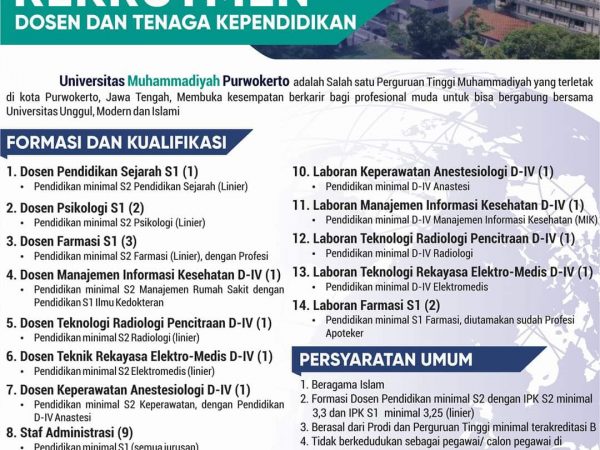 REKRUTMEN  Dosen dan Tenaga Kependidikan ( Univ. Muhammadiyah Purwokerto )